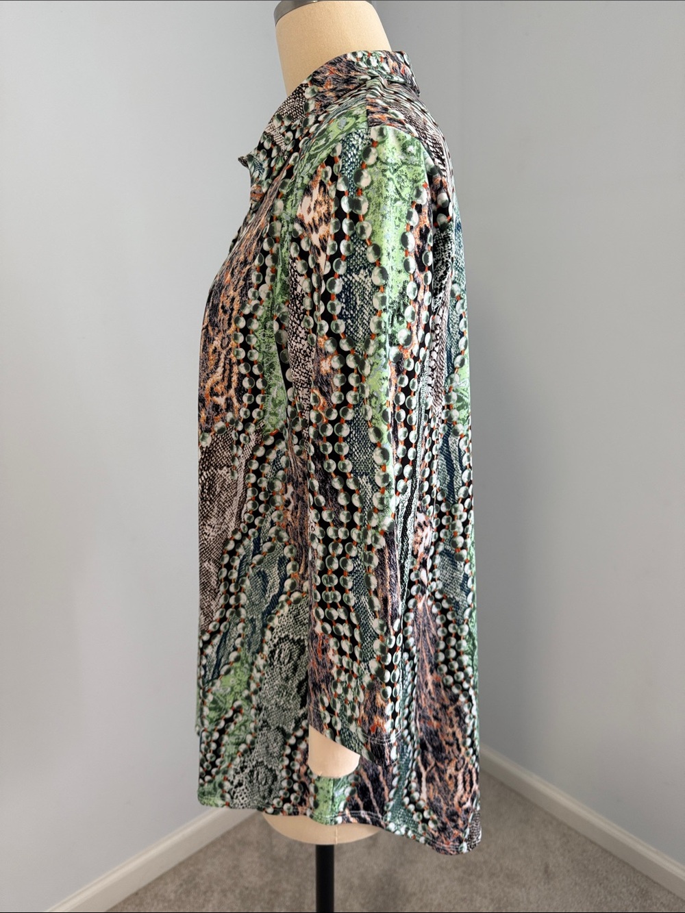 Women with Control Petite Abstract Snake Print Tunic Green Black & Brown SZLP - Picture 4 of 15